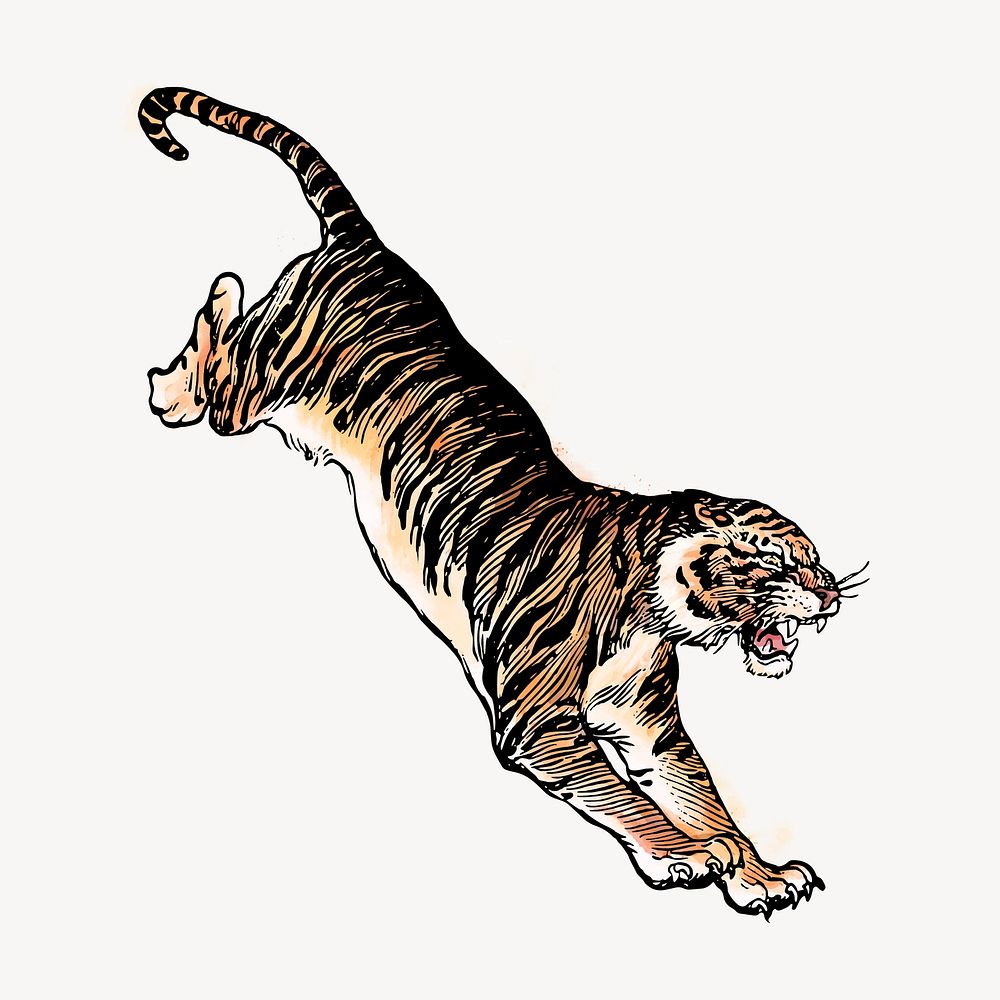 Jumping tiger watercolor sticker, wildlife | Free Vector Illustration ...