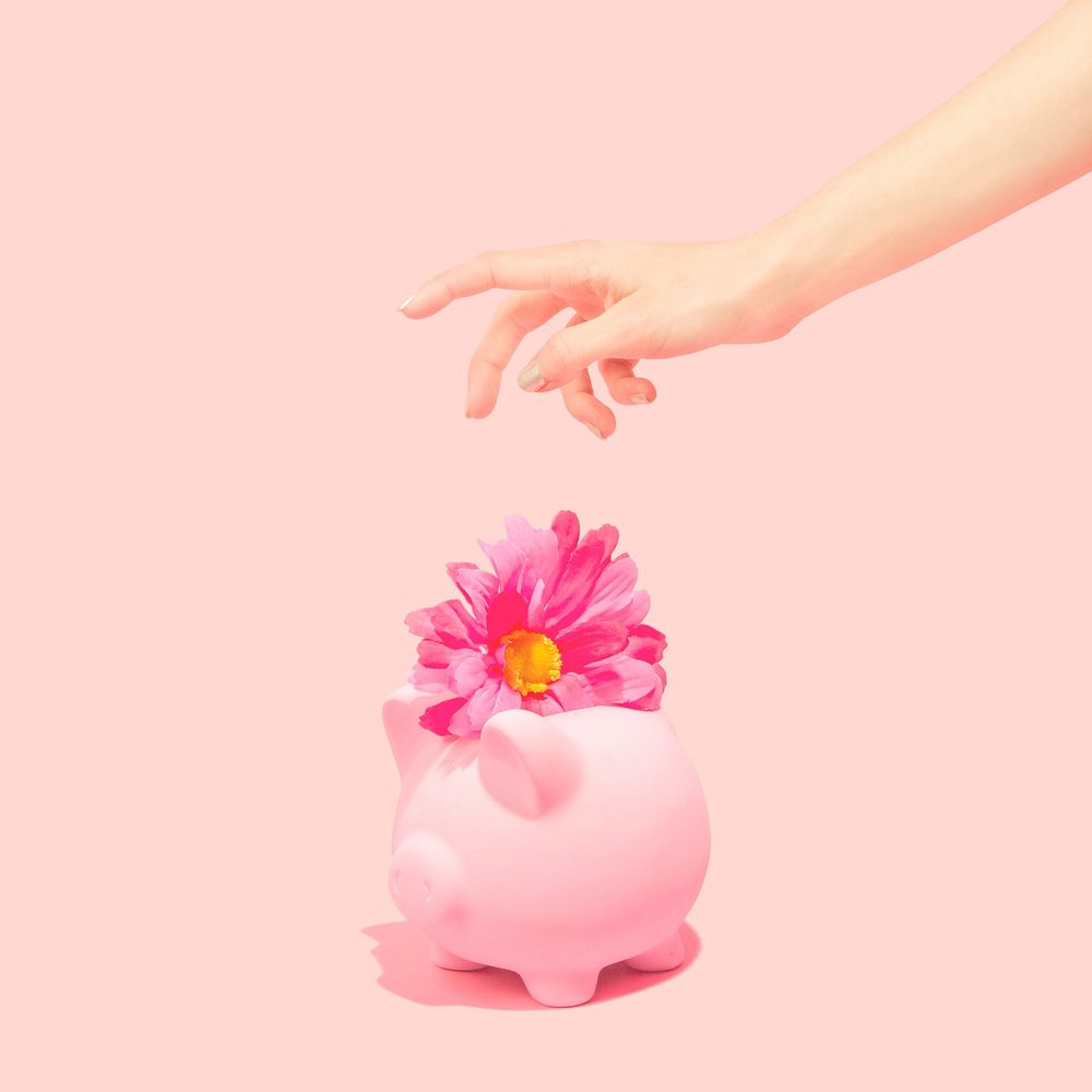 Piggy bank with a flower | Free Photo - rawpixel