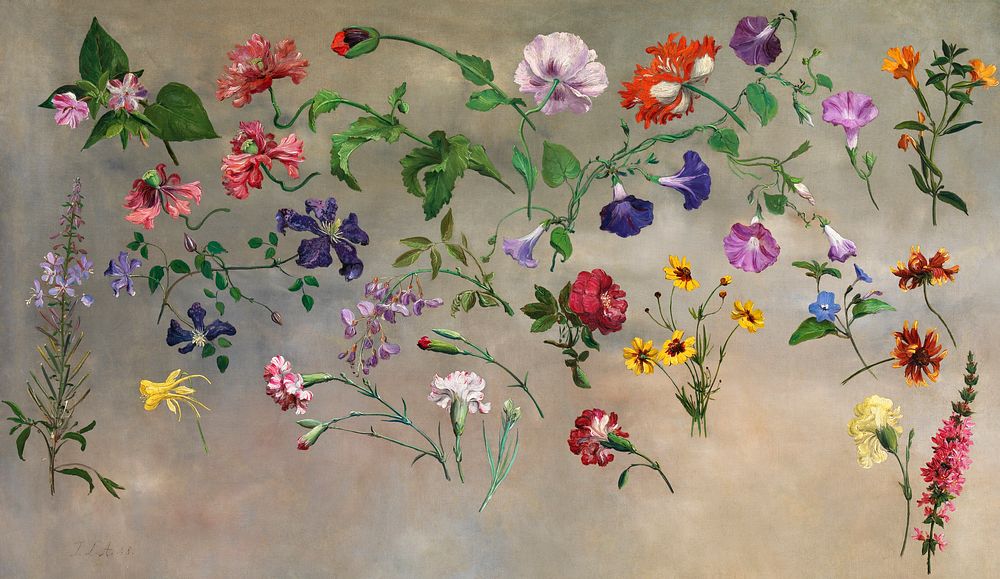 A painting of different kinds of flowers