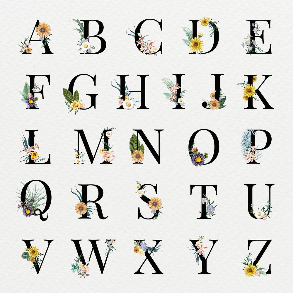 Alphabet letters psd vintage floral | Premium PSD - rawpixel