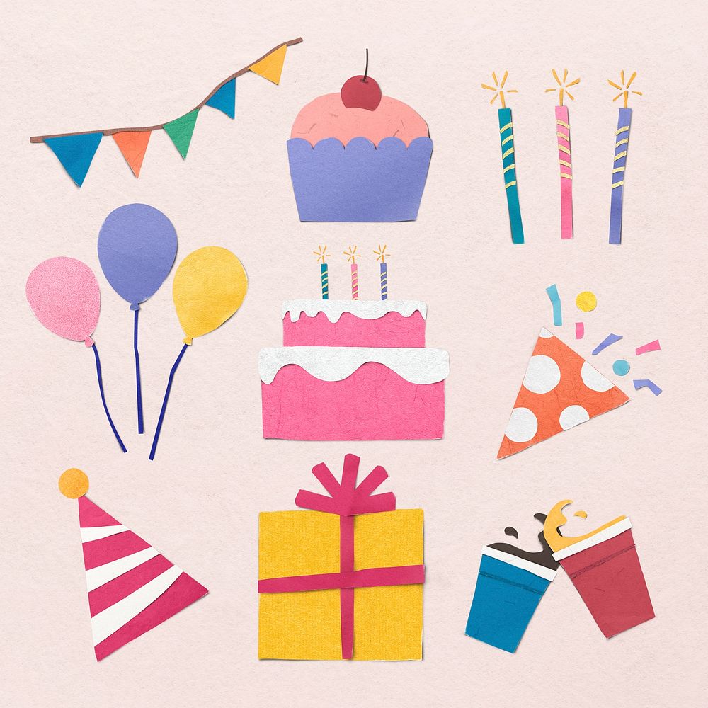 Birthday party sticker set, paper | PSD - rawpixel