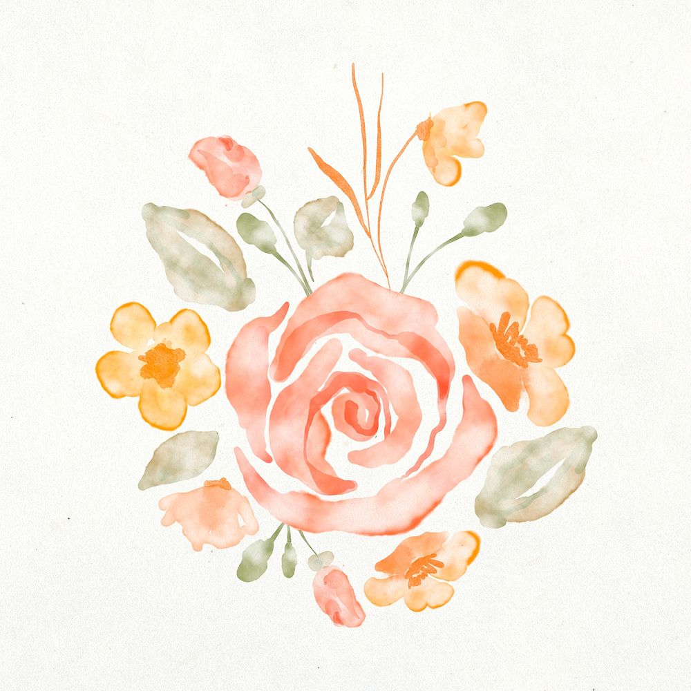 Flower bouquet sticker, aesthetic watercolor | Premium PSD Illustration