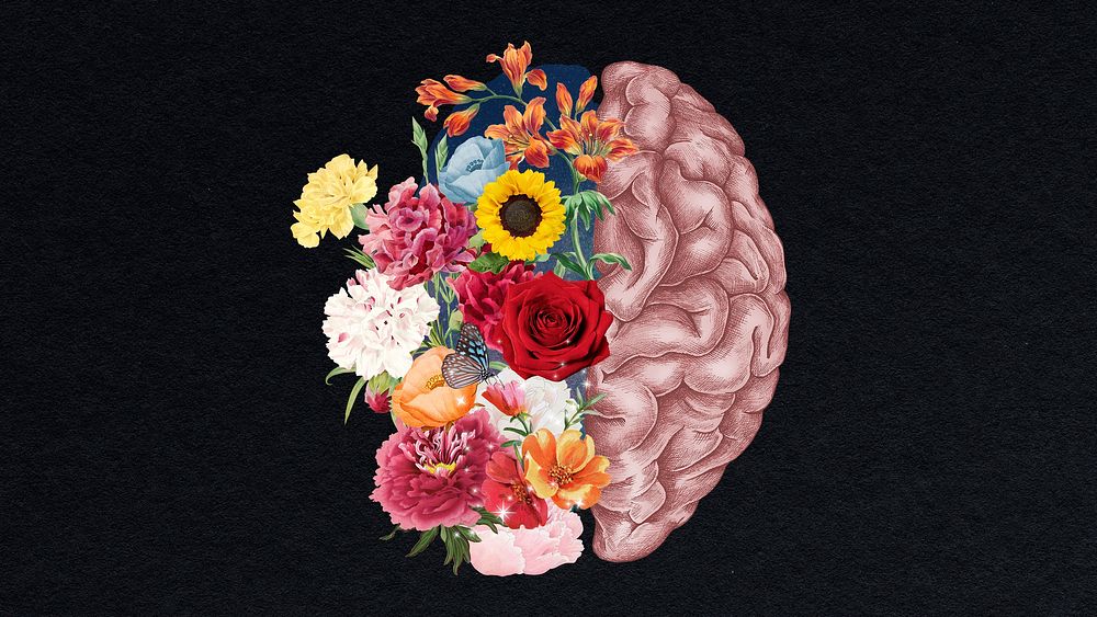 Floral brain desktop wallpaper, mental | Premium Photo Illustration