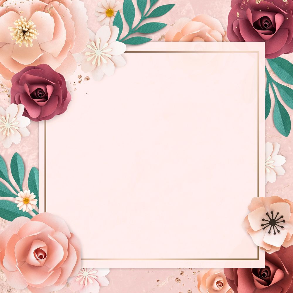 Square paper craft flower frame Premium PSD rawpixel