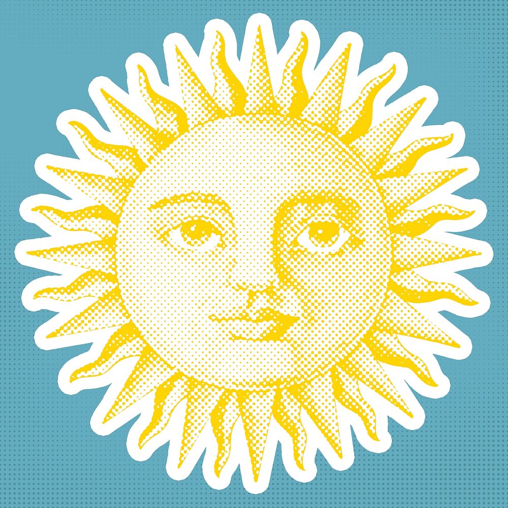 Halftone sun with a face | Free PSD - rawpixel