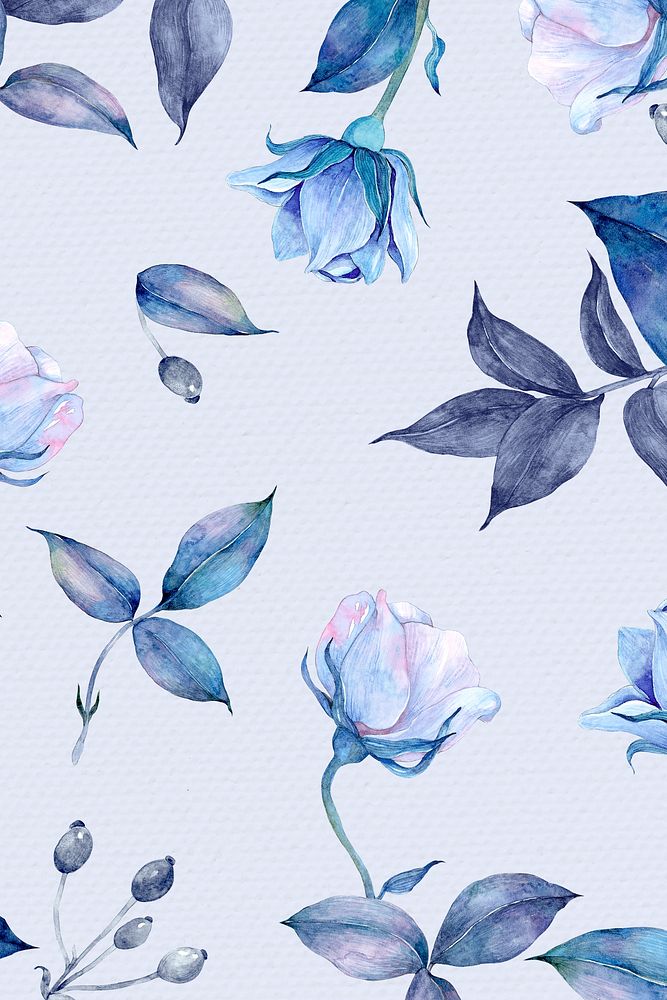 Blue rose patterned background design PSD rawpixel