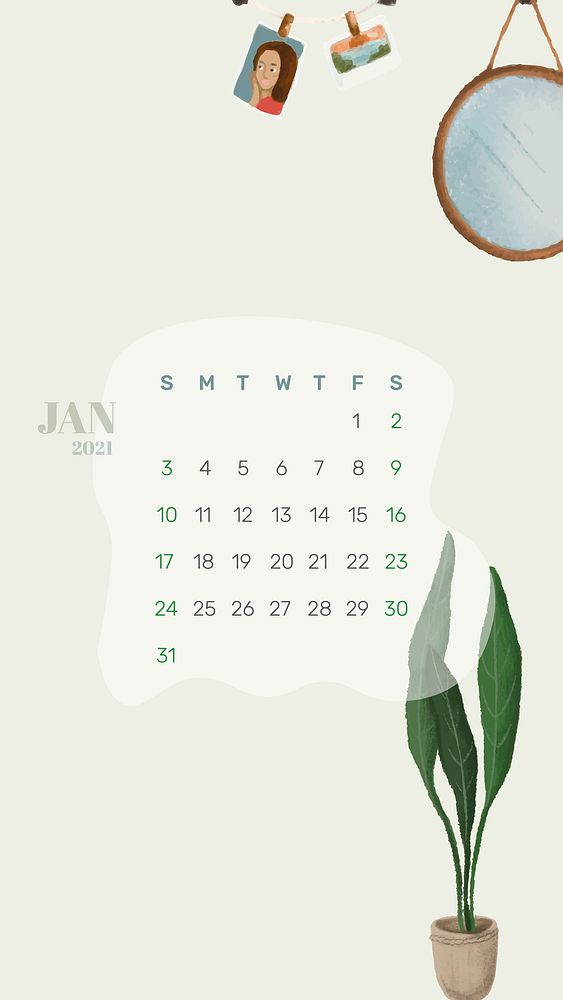 2021 calendar January template phone | Premium Vector - rawpixel