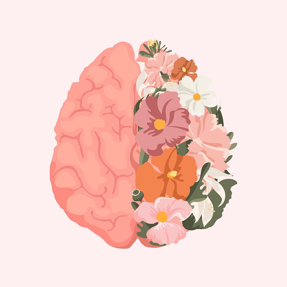 Floral brain clipart, mental health | Premium Vector Illustration ...