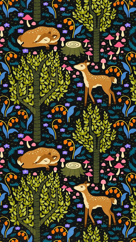 Fairytale forest pattern phone wallpaper, | Free Photo Illustration