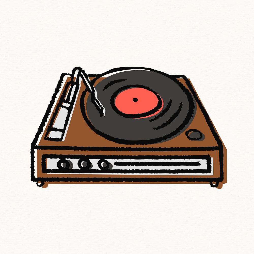 Record player sticker, music doodle Premium PSD Illustration rawpixel