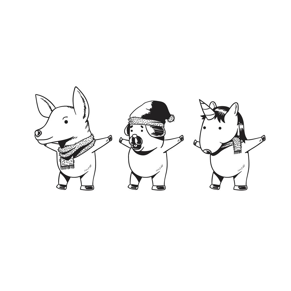 hand-drawn-animals-enjoying-a-christmas-premium-vector-illustration