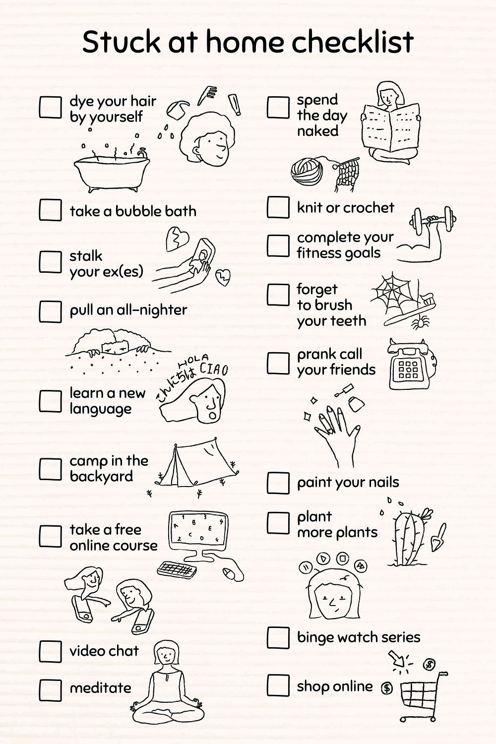 Stuck At Home Checklist Vector 