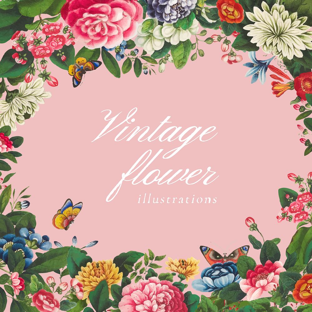 Vintage mixed Chinese flower frame | Premium Vector - rawpixel