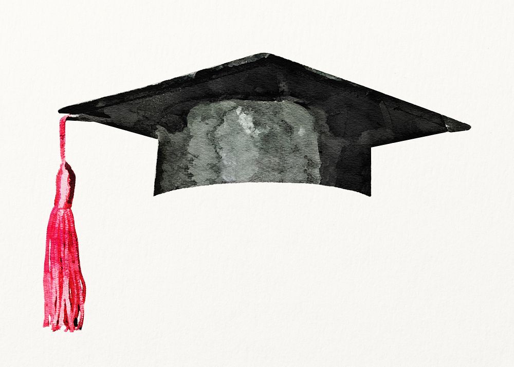 Graduation cap watercolor illustration, cute Free Photo rawpixel