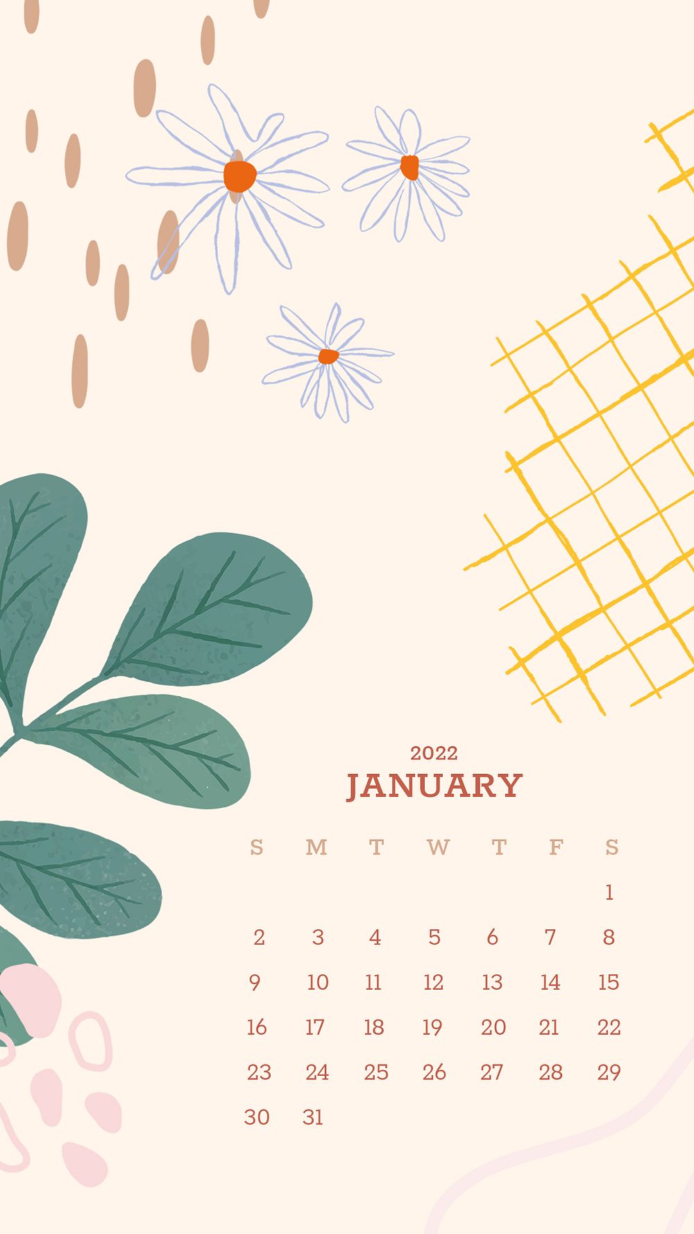 Flower abstract January monthly calendar | Free PSD - rawpixel