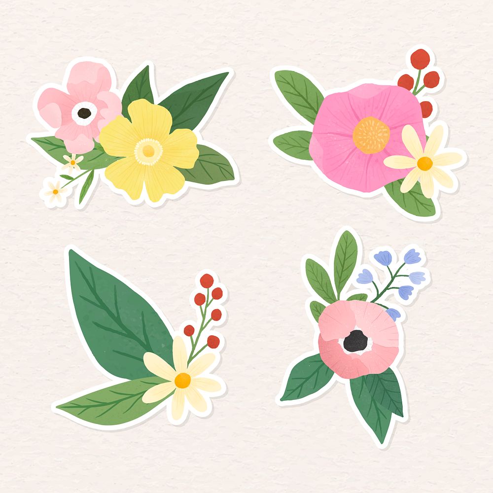 Colorful floral sticker collection vector | Premium Vector - rawpixel