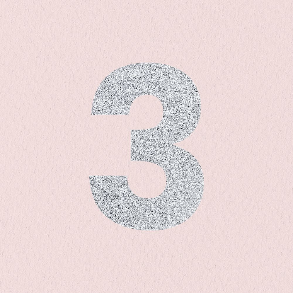 Glitter metallic number 3 typography | Free PSD - rawpixel