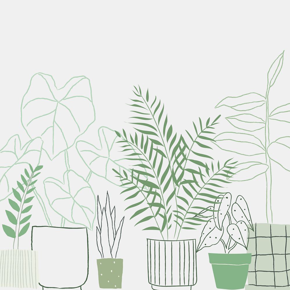 Houseplant doodle background in green | Free Photo Illustration - rawpixel