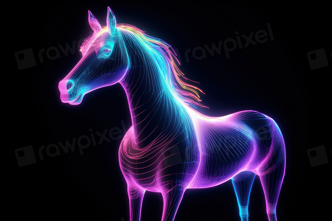 Neon unicorn wireframe animal mammal | Free Photo Illustration - rawpixel