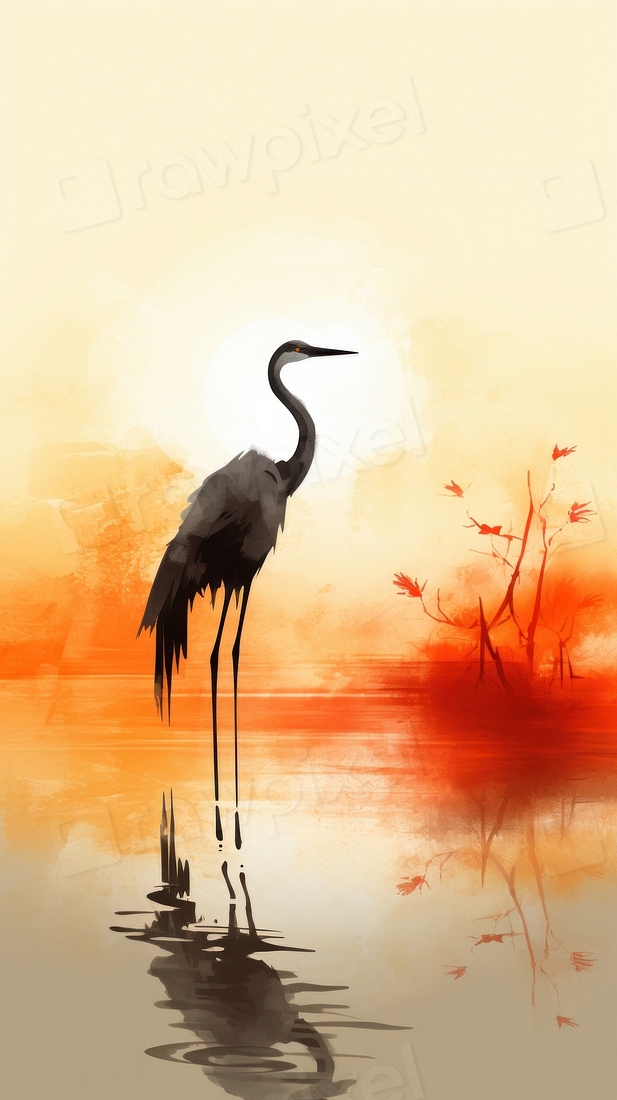 Crane lake animal sunset bird. | Premium Photo Illustration - rawpixel