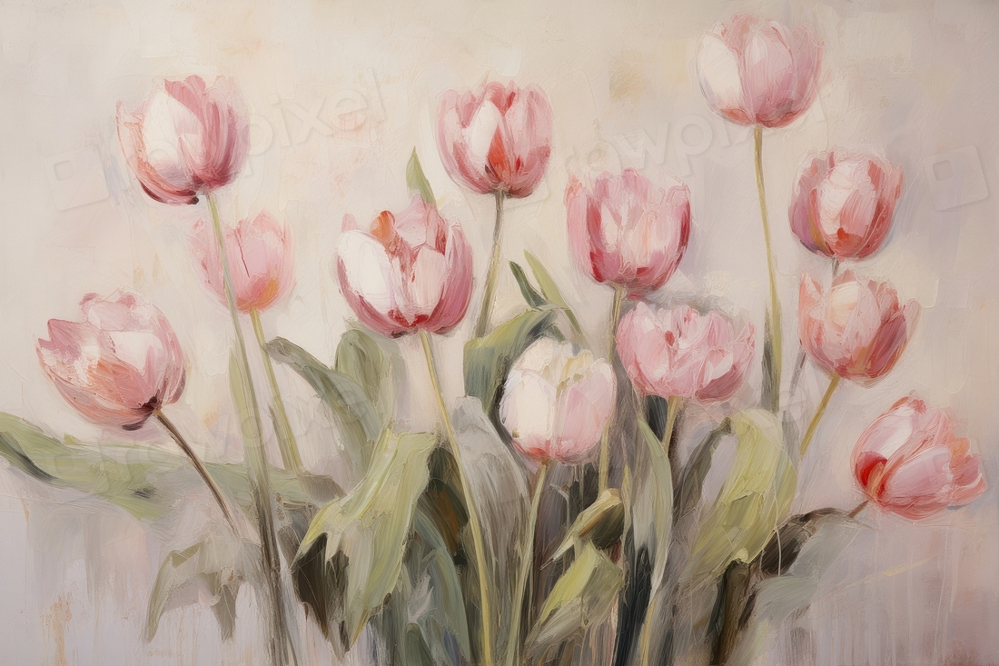 Pink Tulips Painting Flower Art Free Photo Illustration Rawpixel