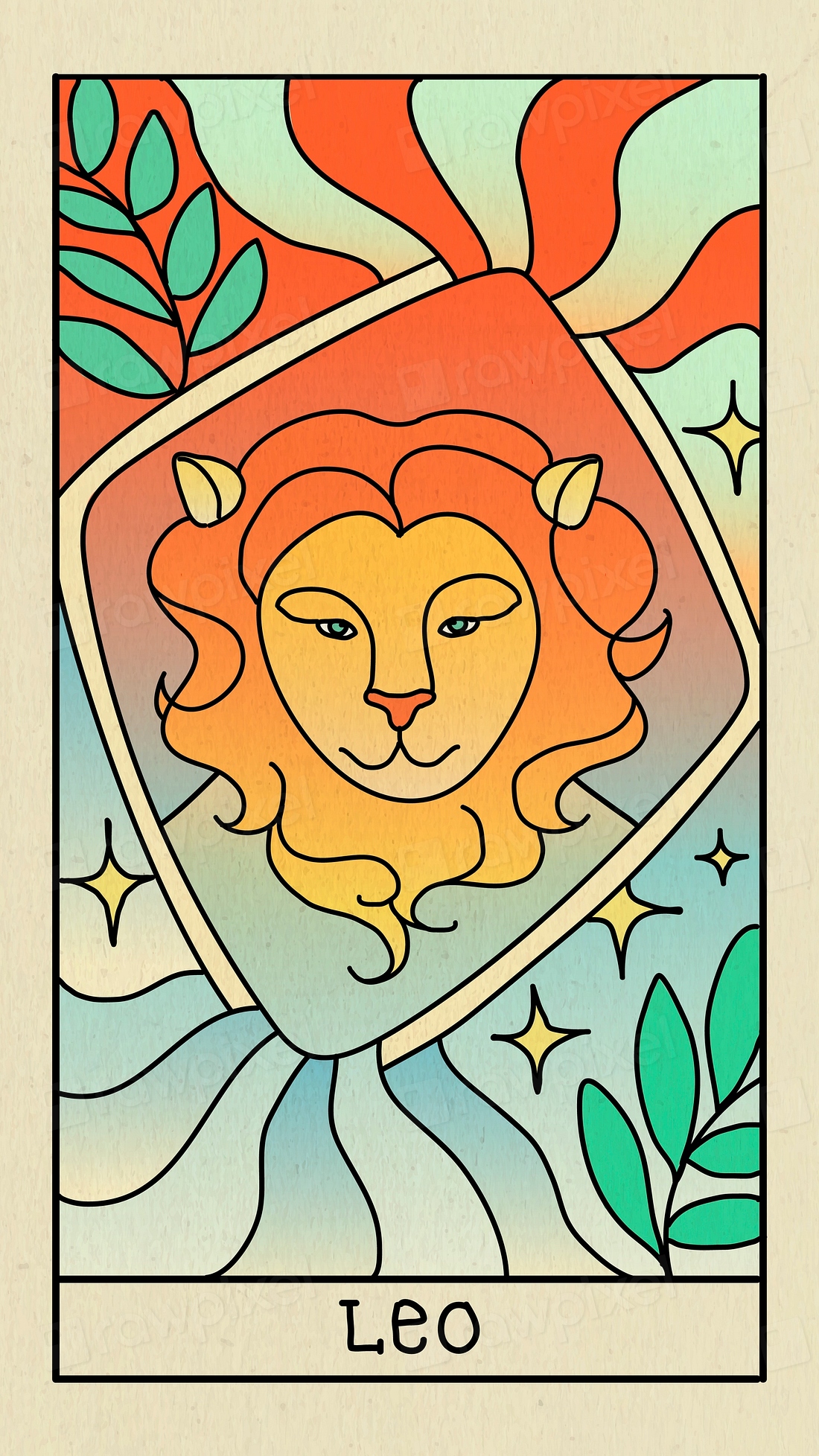 Leo horoscope iPhone wallpaper, tarot Premium Vector Illustration