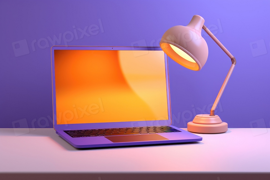 Computer Laptop Purple Lamp. 