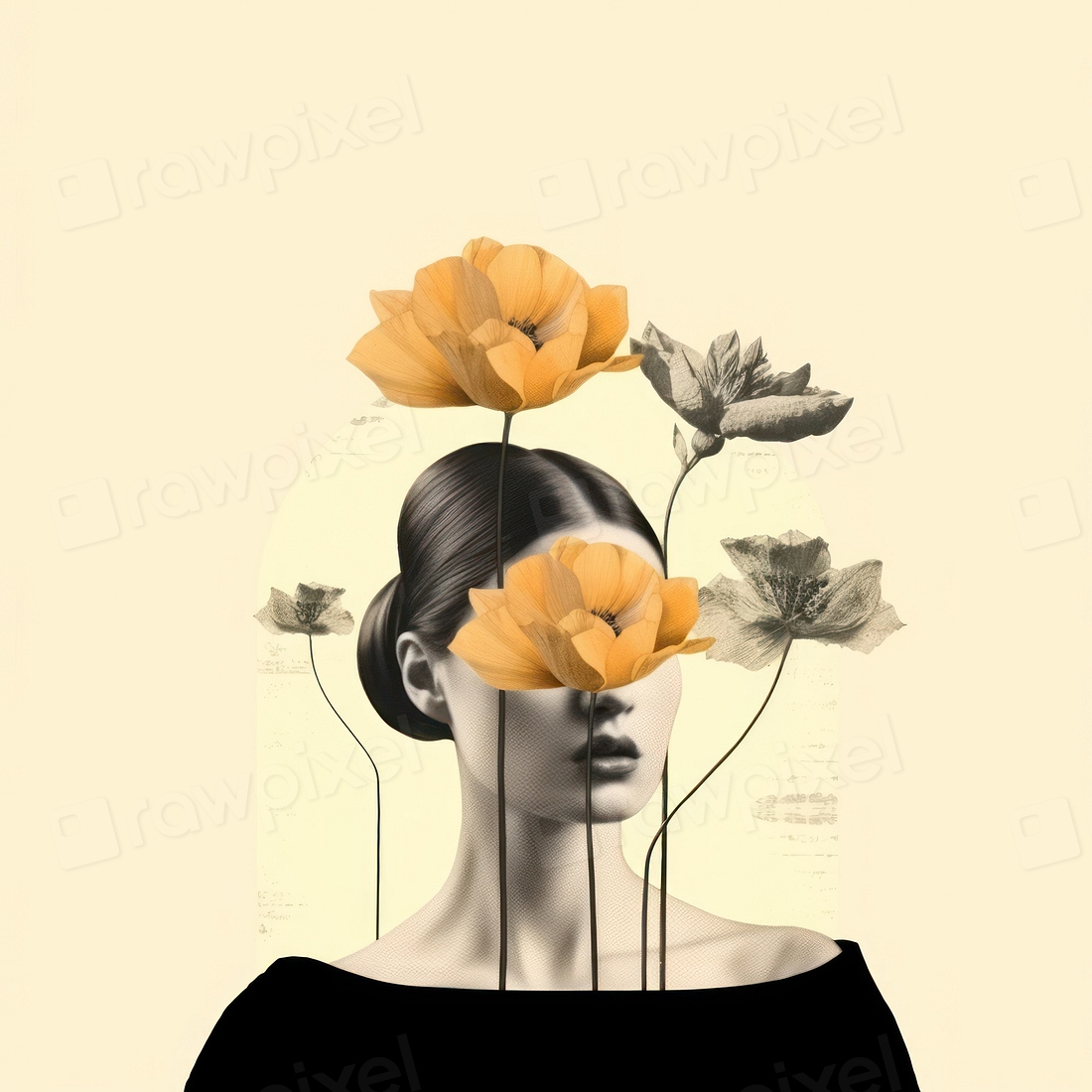 Flower portrait drawing plant design | Free Photo Illustration - rawpixel