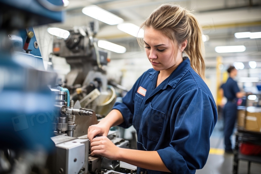 Female technician manufacturing workshop factory. | Premium Photo ...