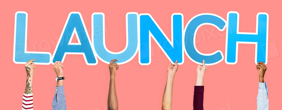 Diverse hands holding word launch | Premium PSD - rawpixel
