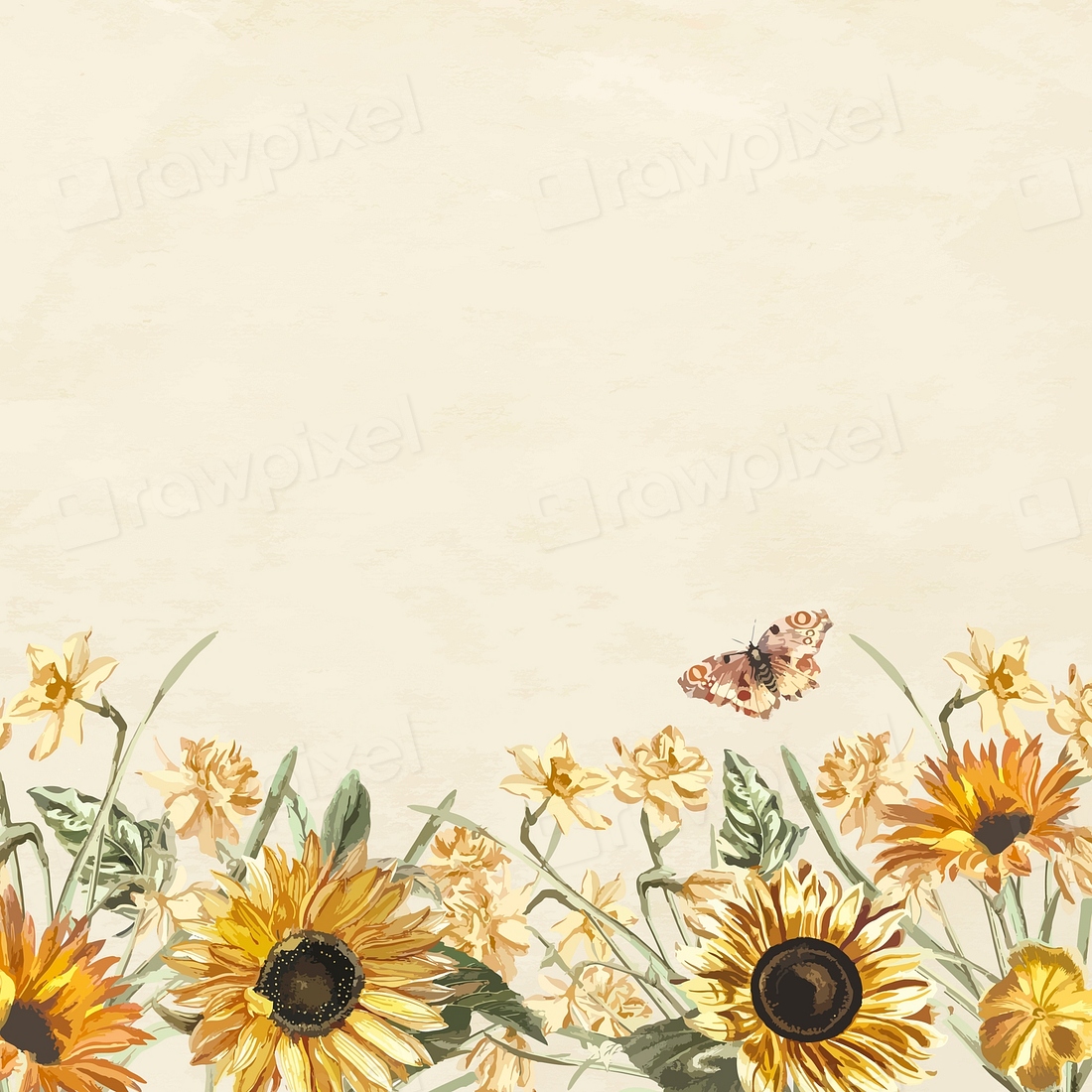 Floral background vector watercolor sunflower | Premium Vector - rawpixel