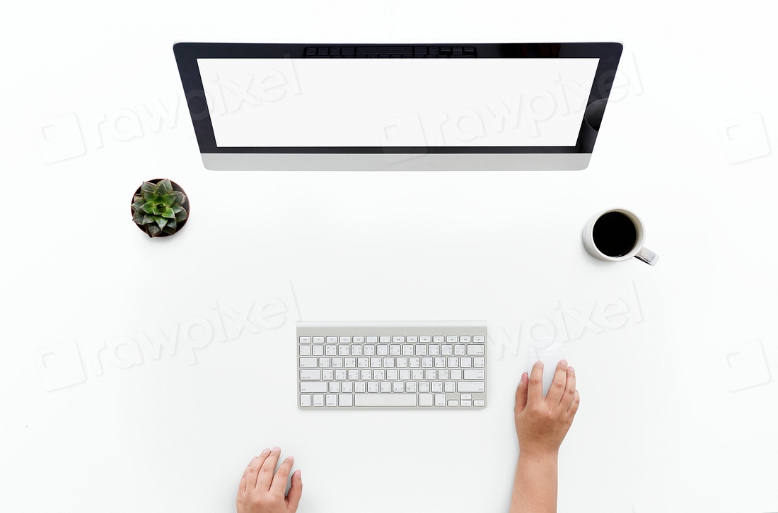 Ariel view using desktop computer premium psd rawpixel