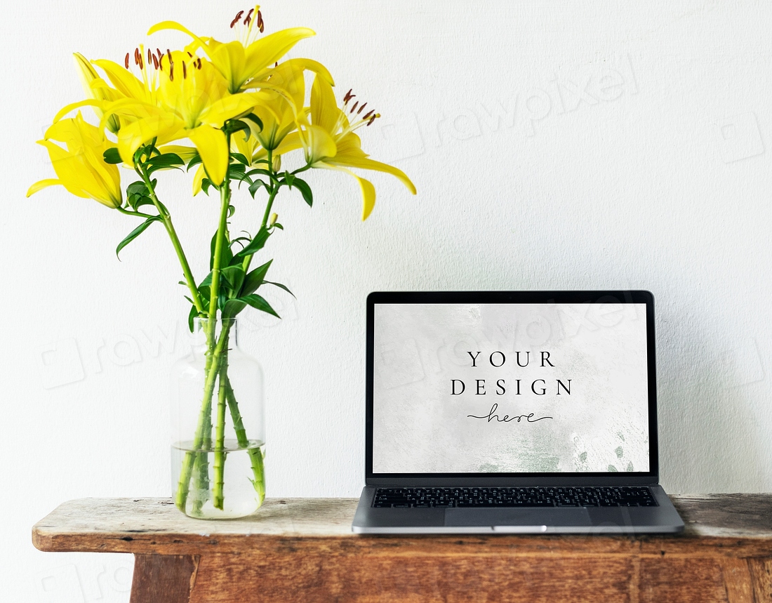 Laptop screen mockup Asiatic Lillies | Premium PSD Mockup - rawpixel