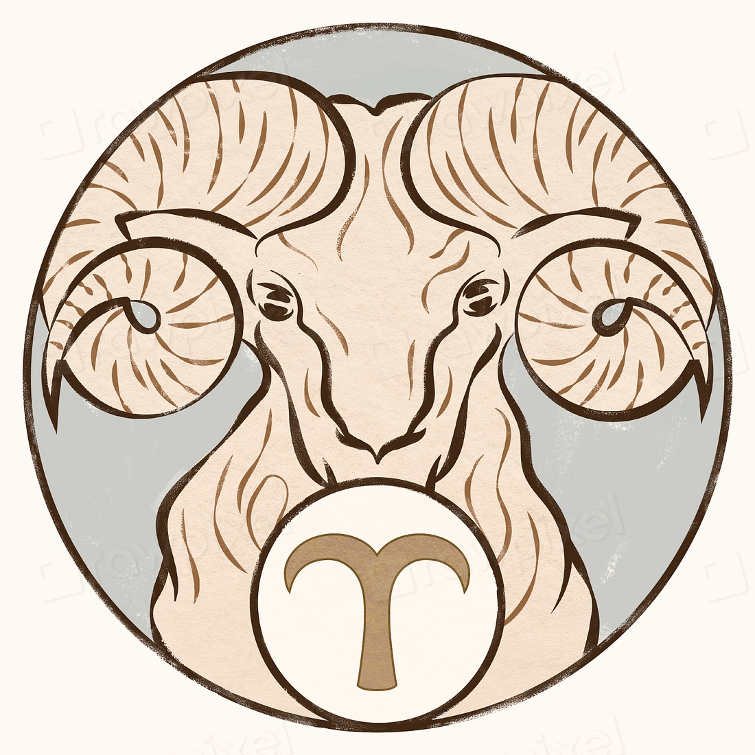 Art Nouveau Aries Zodiac Sign 