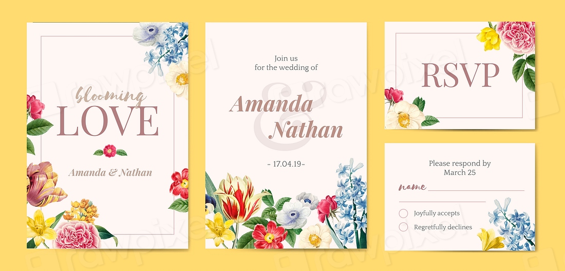 Floral wedding invitation card set | Premium Vector - rawpixel