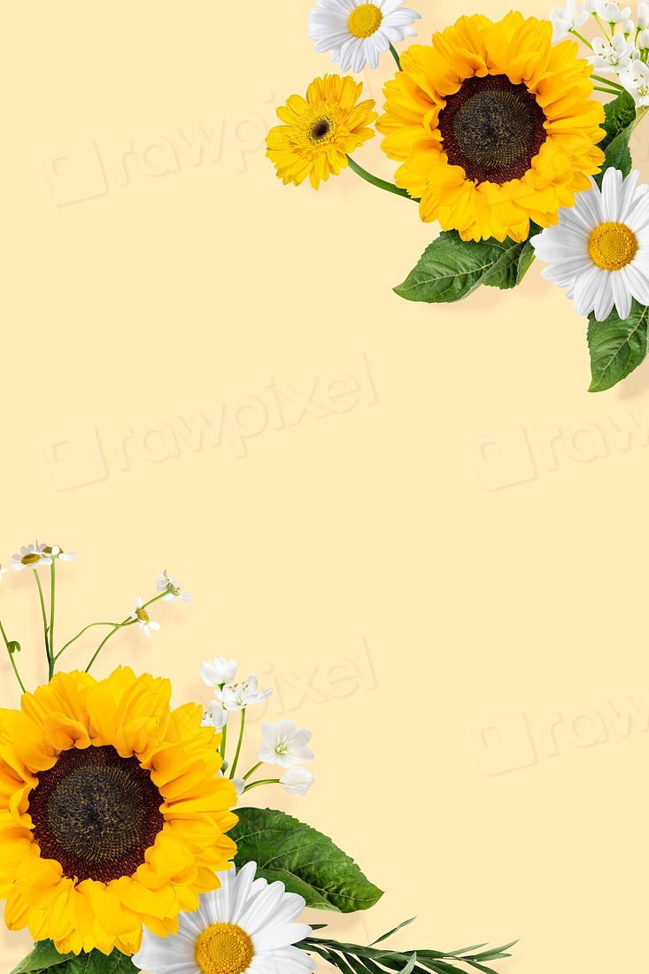 Yellow flowers frame background, nature Free Photo rawpixel