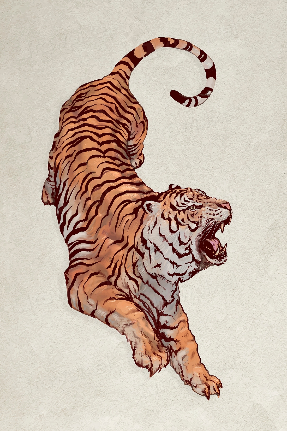 Hand Drawn Roaring Tiger Vector 