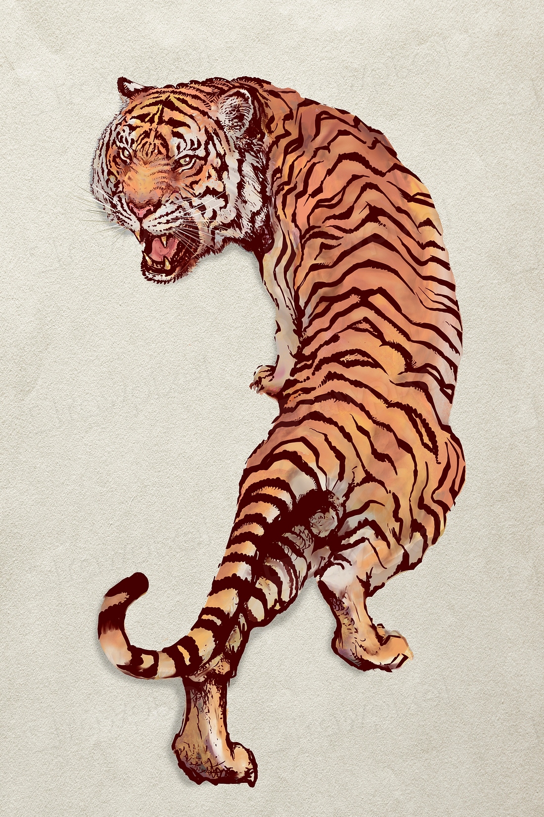 Hand drawn roaring tiger illustration | Premium PSD Illustration - rawpixel