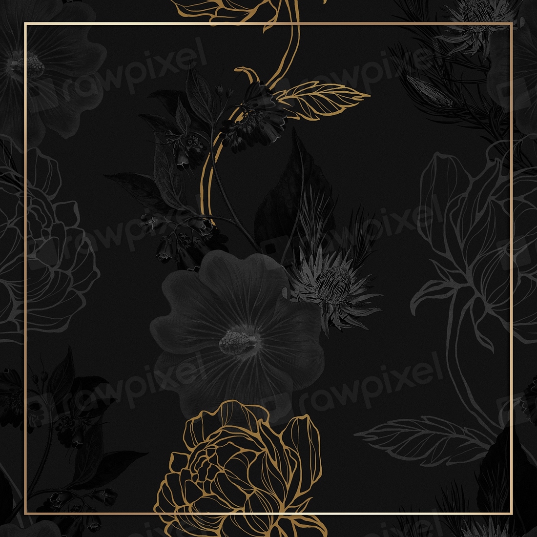 Gold frame dark floral patterned | Premium PSD - rawpixel