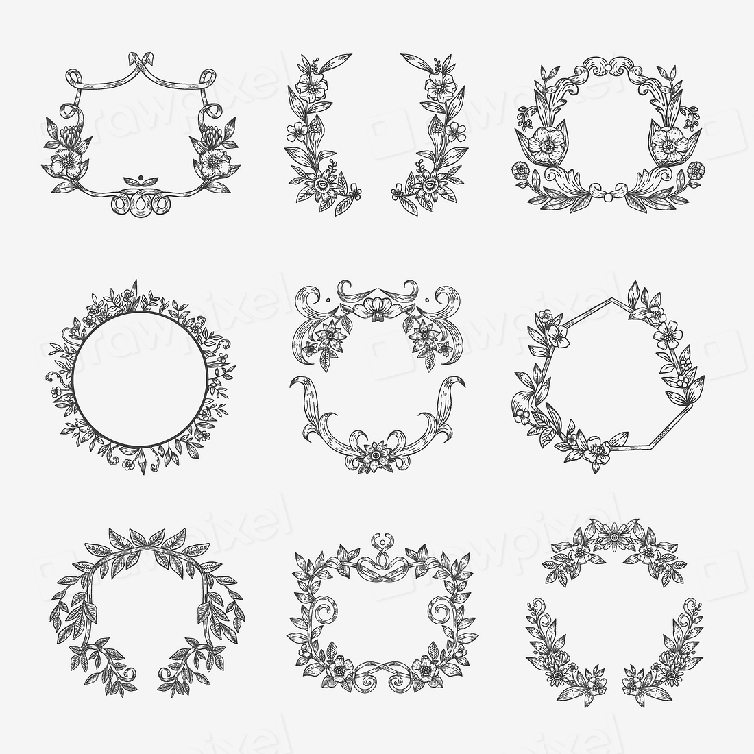 Wreath botanical frame, vintage, black | Premium Vector - rawpixel