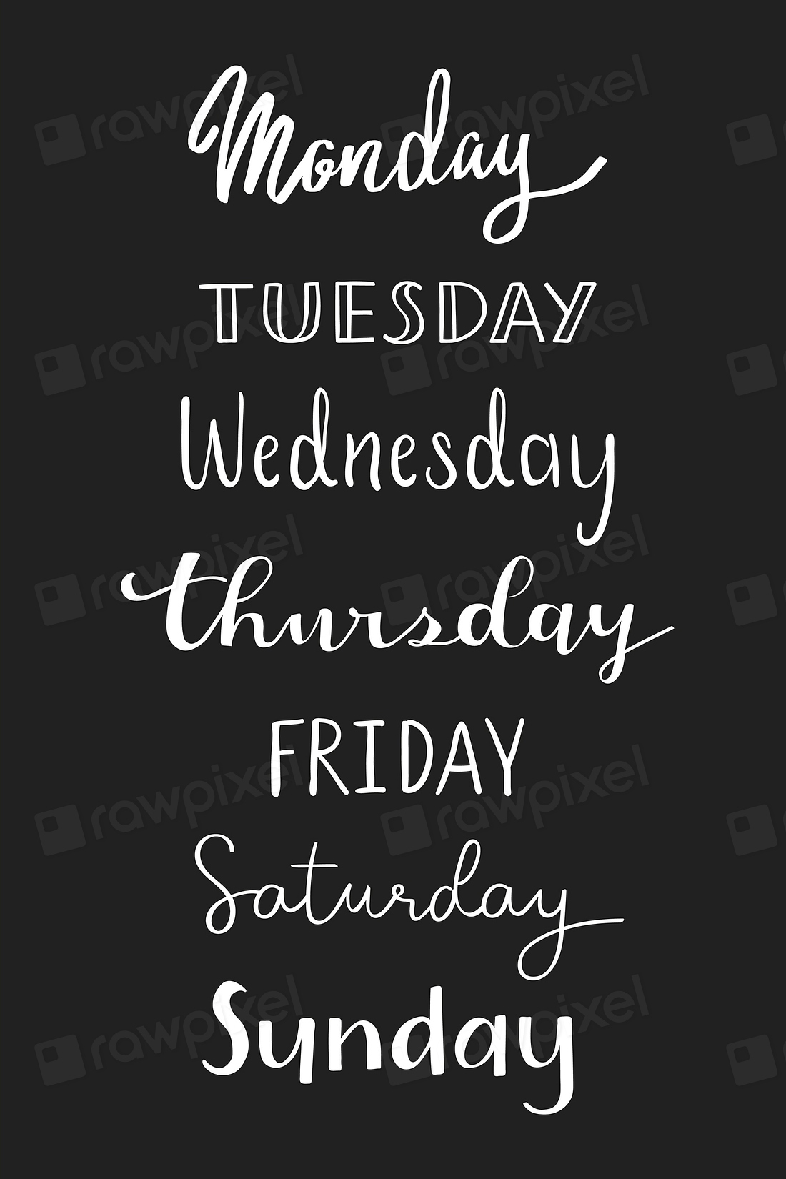 Weekdays typography collection vector | Premium Vector - rawpixel