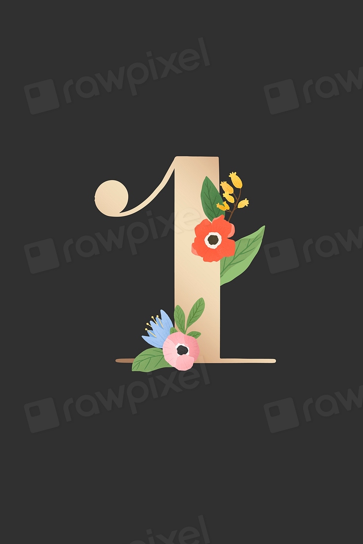 Watercolor floral number 1 vector | Premium Vector - rawpixel