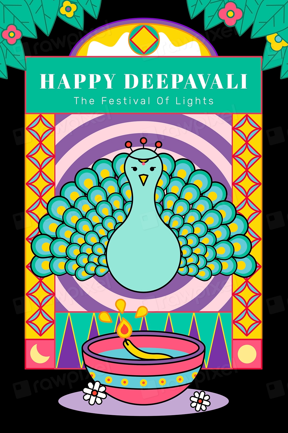 Happy Deepavali, festival lights greeting Premium Vector Illustration