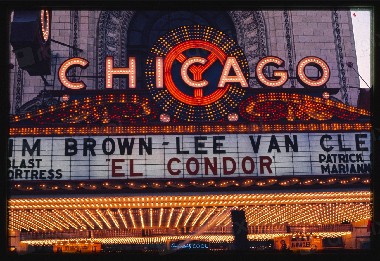 Chicago Theater neon marquee, Chicago, Free Photo rawpixel