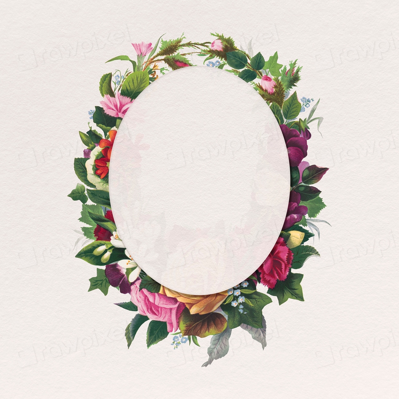 Floral frame psd botanical oval Premium PSD rawpixel