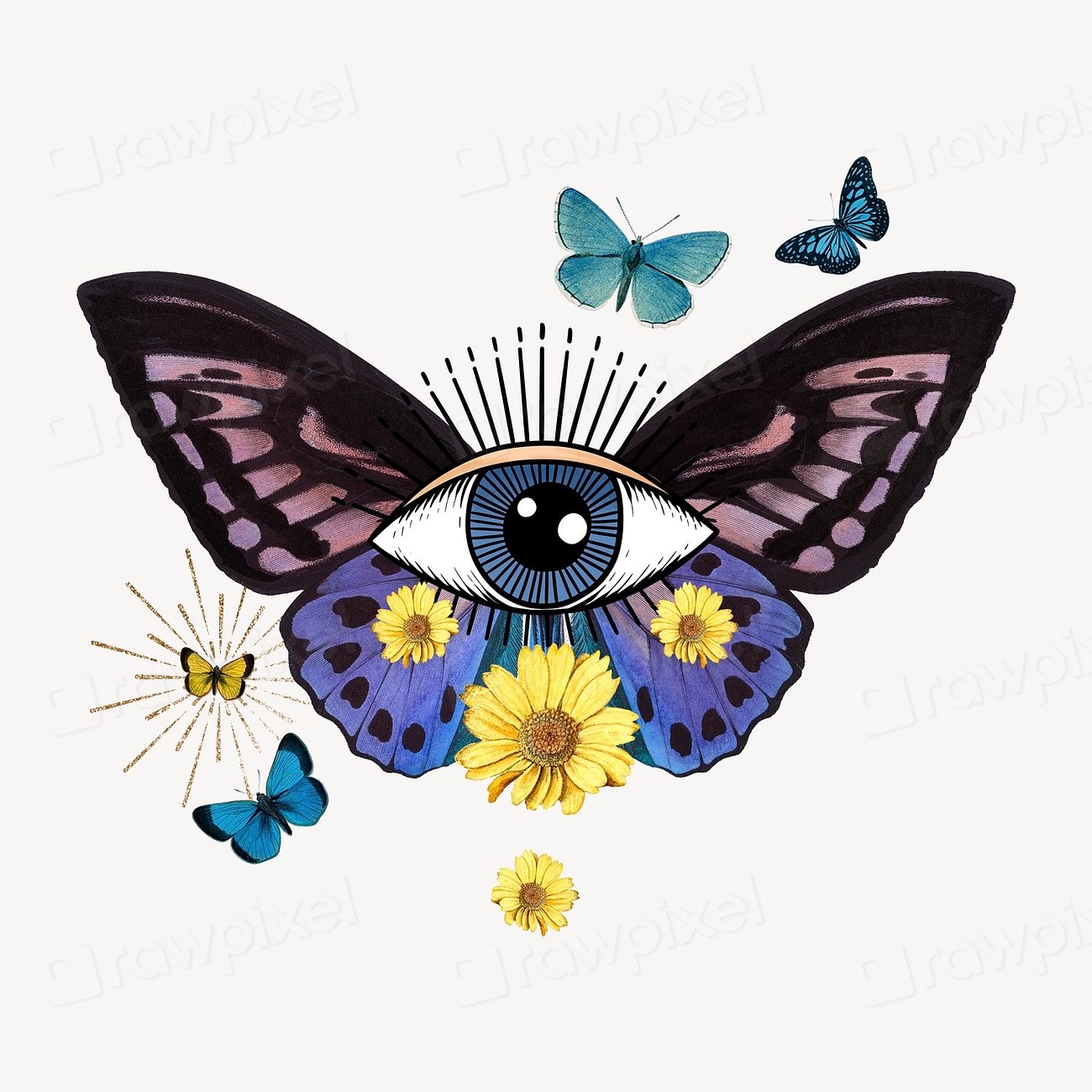 Butterfly eye sticker, surreal, whimsical Premium PSD Illustration rawpixel