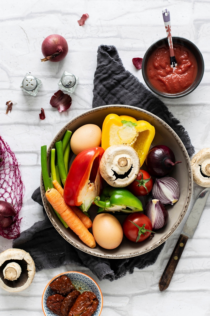 Prepared fresh vegetables in a bowl Premium Photo rawpixel