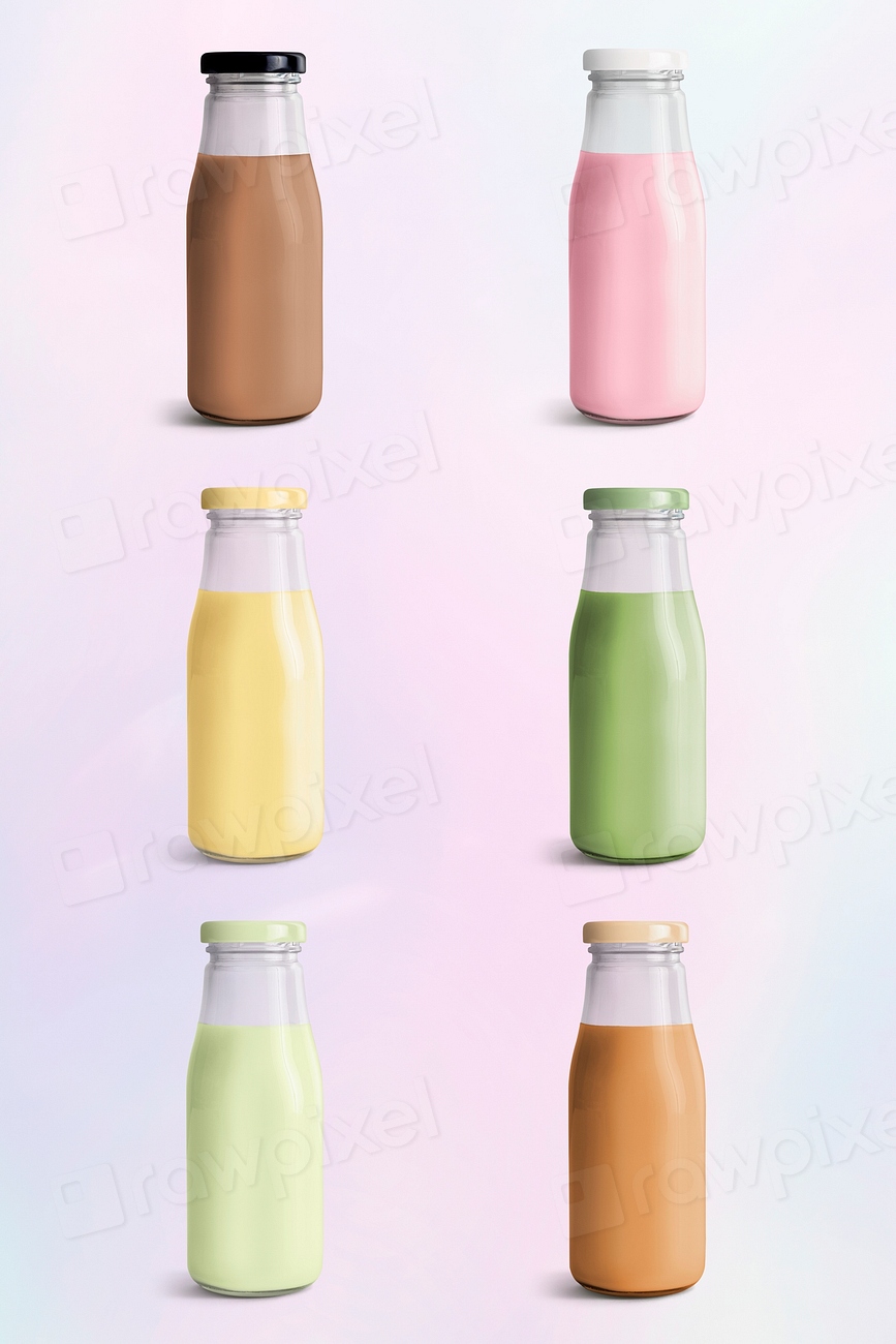 Colorful milk tea glass bottle Premium PSD rawpixel