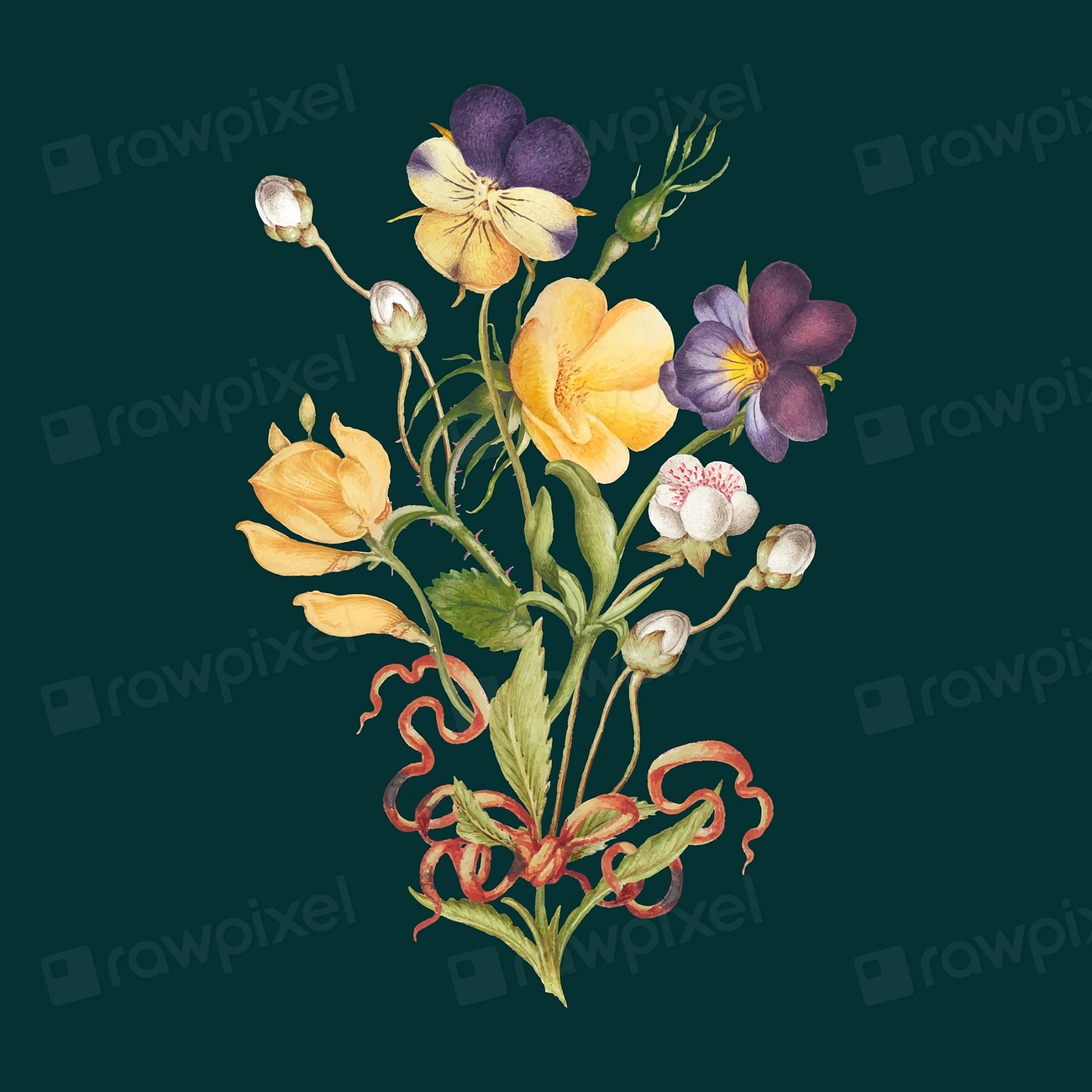 Yellow Pansy Flower Bouquet Vector Premium Vector Illustration Rawpixel