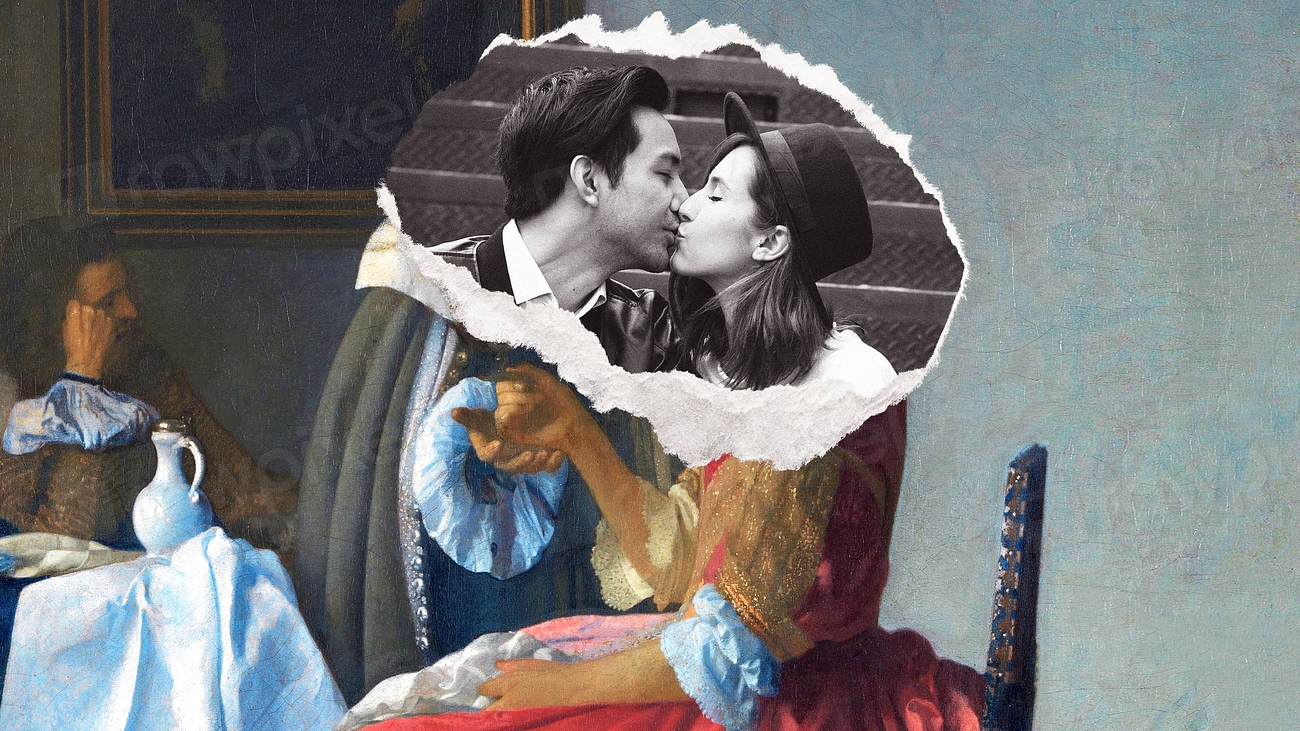 Couple kissing remix desktop wallpaper, | Premium Photo Illustration ...